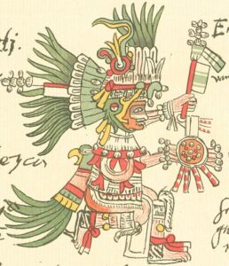 Sonnengott Huitzilopochtli in einer Darstellung aus dem Codex Telleriano-Remensis